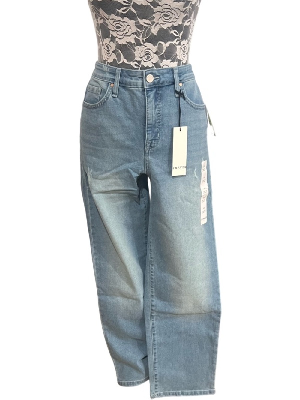 Frayed Jeans High-Waist Straight Light Blue Women's Jeans Size: 30